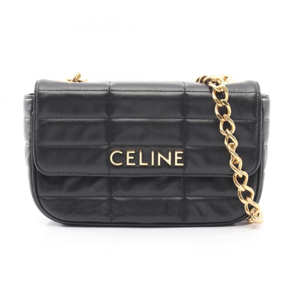 Celine CELINE Monochrome Shoulder Bag Handbag Leather Women's Black 111273EPZ